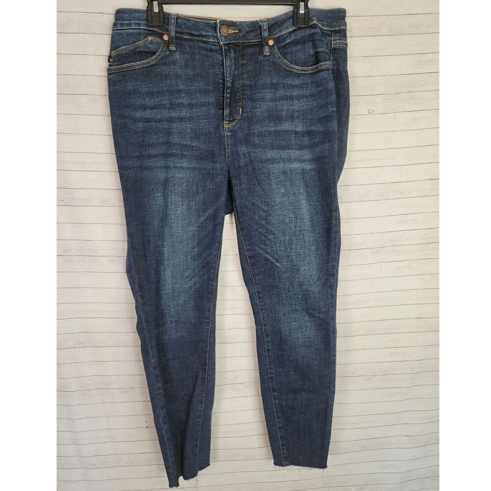 JUDY BLUE DARK WASH RAW HEM SKINNY JEANS, SZ 13/31